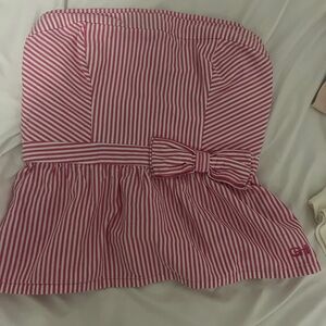 Pink and White Striped Strapless Top with Bow